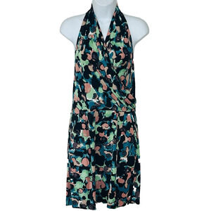 Catherine Malandrino Pinup Halter Dress 6 Multicolor Surplice Open Back Pockets